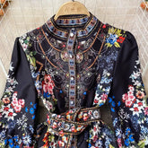 Long Sleeve Multicolor Floral Print Boho Mini Dress
